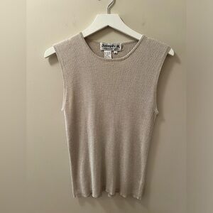 Joseph A. Vintage Women’s Beige Silk And Metallic Tank Top Size M